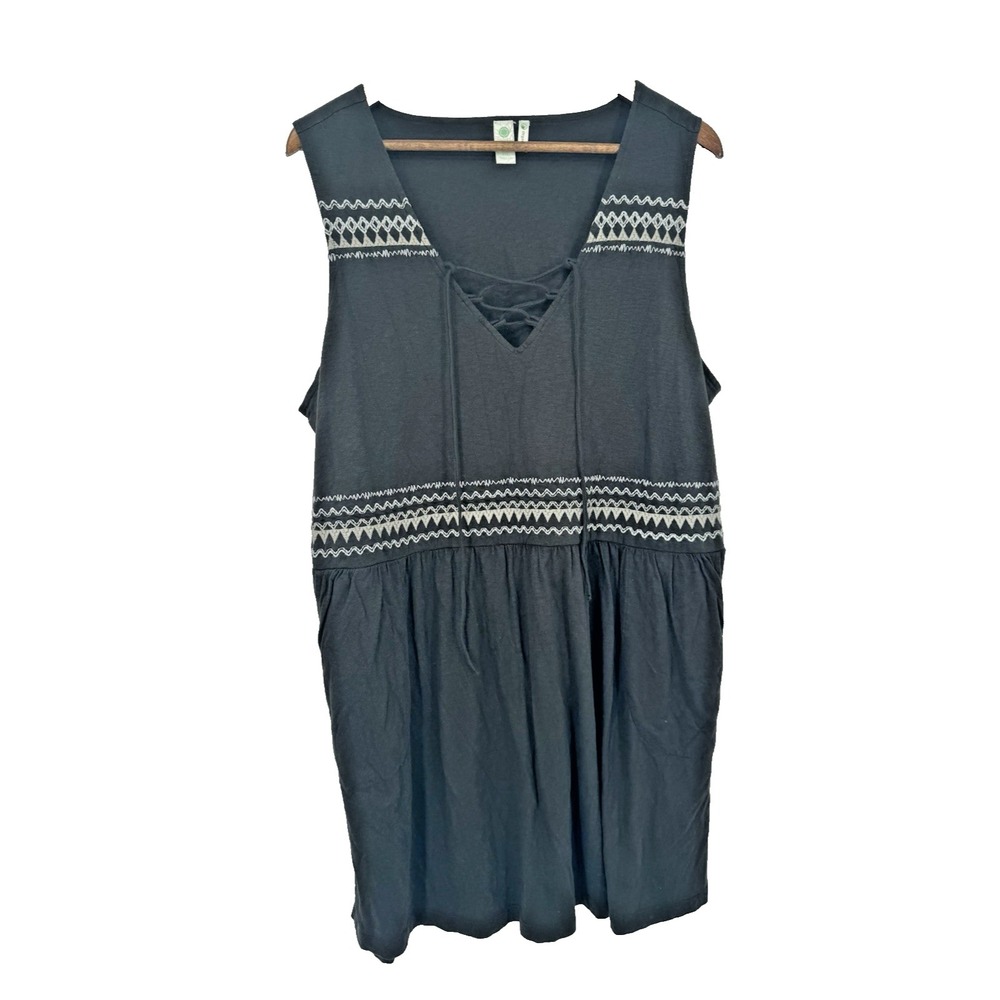 Aventura organic cotton‎ Black Sleeveless Knee Length Dress Plus 2X lace up boho